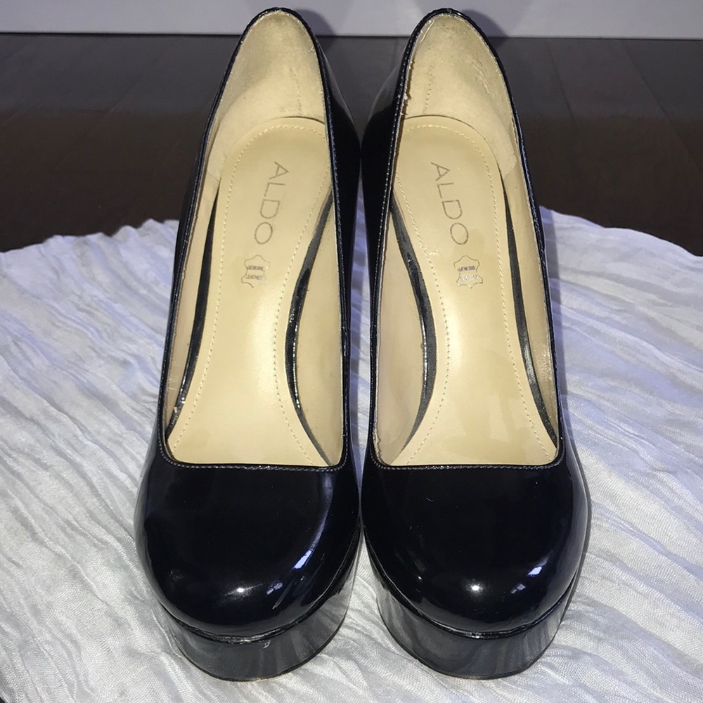 Aldo - Black Patent Leather Platform Pumps